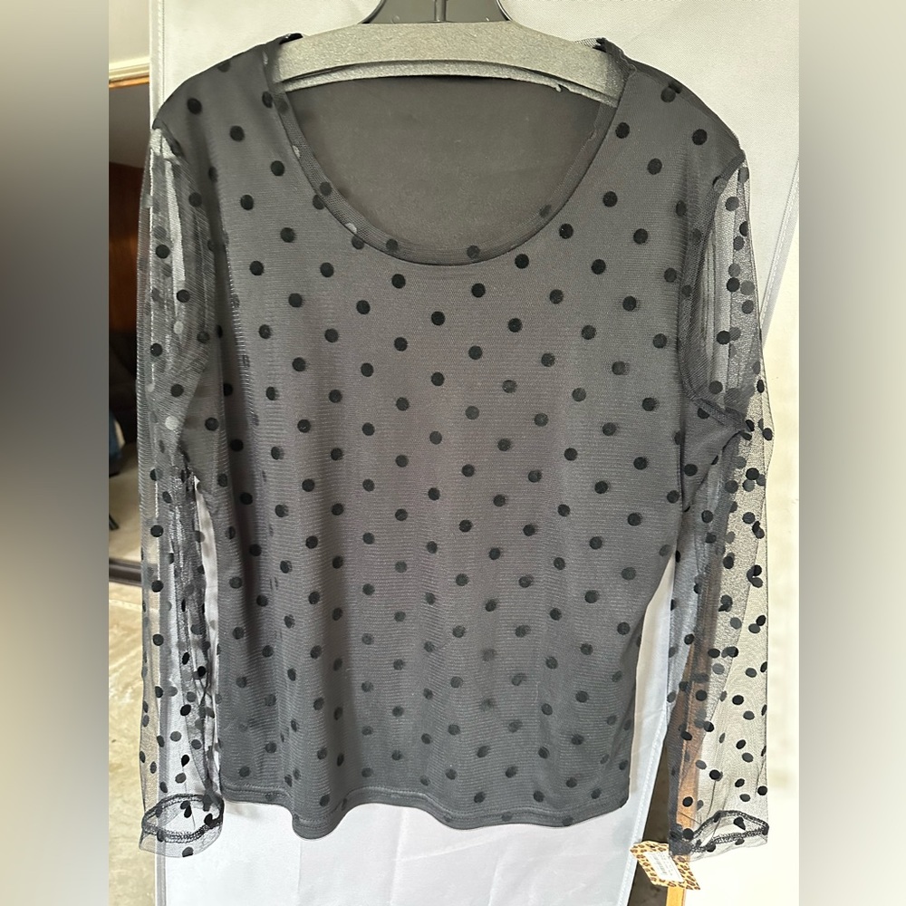 Interplay Couture top with sheer sleeves. Brand new. Never worn.